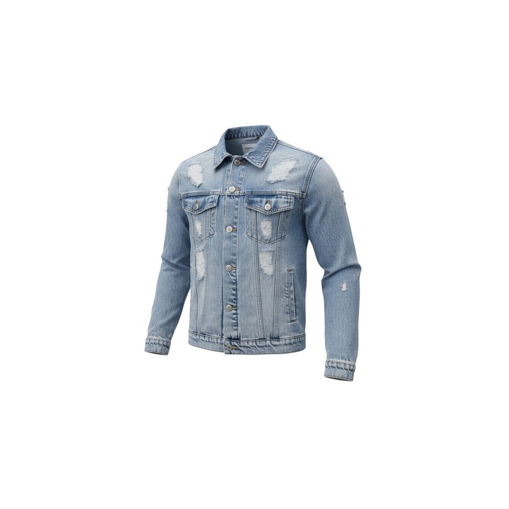 Highway Jeans Denim Jacket Womens Medium Light Blue Distressed Shredded Back